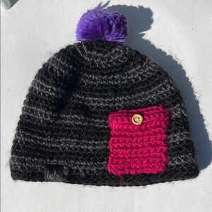 Bula Gray Black Pink Purple Knit Beanie winter hat women’s wool color statement